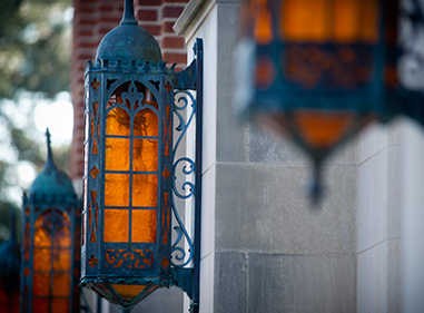 antique lamps on building